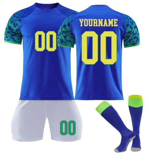 Camiseta Fútbol Brasil Personalizadas Nombre y Número para Hombres y Niño, equipación Fútbol DIY Nombre y Número con Conjunto Top Pantalón Corto y Calcetines Regalo de Fútbol