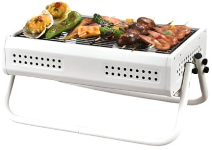 AIZYR Parrilla De Carbón De Acero Inoxidable Parrilla Pequeña De Sobremesa, Parrilla Ahumadora para Camping, Senderismo, Picnics Y Fiestas,Blanca