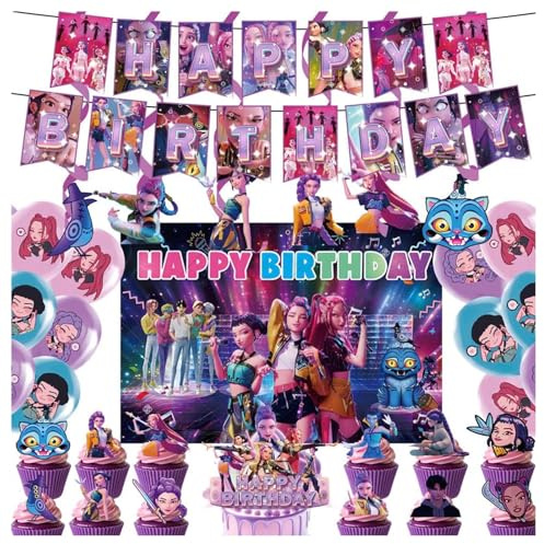 Birthday Decorations, Party Decorations Kit with Happy Birthday Banner, Balloons, Cake Topper Cupcake Party Decor for Women, Girls, Boys (K-D-H&13)
