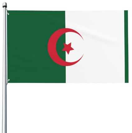 Drapeau de l'Algérie - Drapeau de jardin extérieur - 0,9 x 1,5 m - En polyester - Imprimé vif - Facile à accrocher pour terrasse, fête, camping