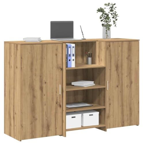 Tonture Empfangstheke Artisan-Eiche 155x50x103,5 cm, Holzwerkstoff, robuster Schalter für Büro, Praxis, Salon, vielseitiger Empfangstresen mit Stauraum