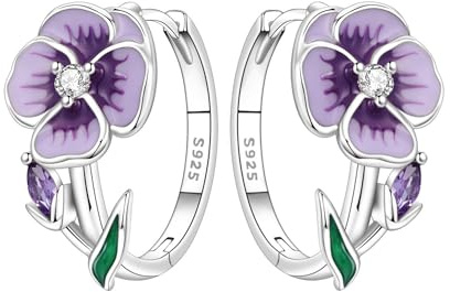 MISEFF Botanical Floral Earrings in 925 Sterling Silver Nature Inspired Studs for Women, Lightweight Everyday Jewellery Gift for Birthday Christmas Mother's Day