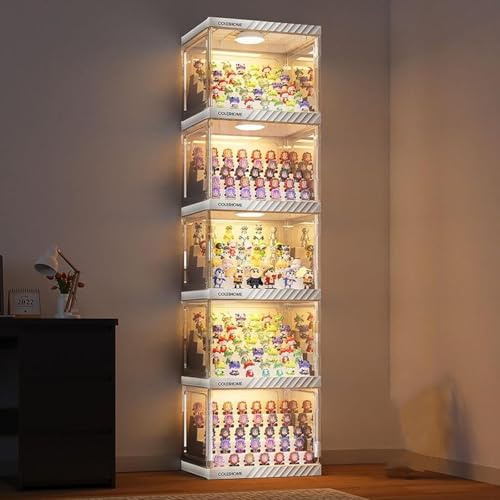 Pounjsd Sammlervitrine Stehend Standvitrine Glasvitrine, 5 Lagen Glasvitrine Staubdicht Mit Lichtern, Bücherregal, Weinschrank, acryl vitrine Groß Für Pops-Figuren Sammlervitrine, 40×33×155cm