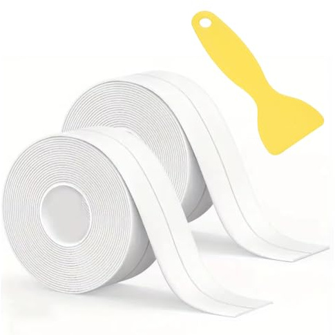 2 rollos de cinta selladora impermeable para baño, cinta selladora impermeable Tira de sellado para borde de bañera, inodoro y cocina (2,2 cm x 3,2 m)
