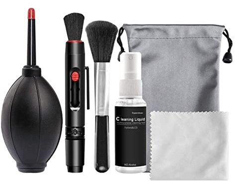 Kit de nettoyage professionnel 6 en 1 pour appareil photo reflex numérique, sans alcool, accessoires de nettoyage portables avec sac de rangement pour appareil photo, objectif, écran, clavier et plus