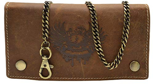 flevado Wild Büffel Leder Geldbörse Scull Totenkopf Biker Wildleder Brieftasche mit Kette und RFID Schutz