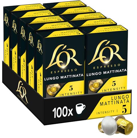 L'Or Espresso Café - 100 Capsules Lungo Mattinata Intensité 5 | Compatibles Nespresso®*, lot de 10 x 10 capsules aluminium
