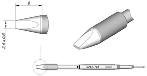 JBC Lötspitze Serie C245 Meißelform, C245741/2,4 x 0,6 mm, gerade C245741 (Lötkartusche 2045 2245 Loetkartusche Loetspitze Lötpatrone Loetpatrone Meißelspitze C245 bleifrei)