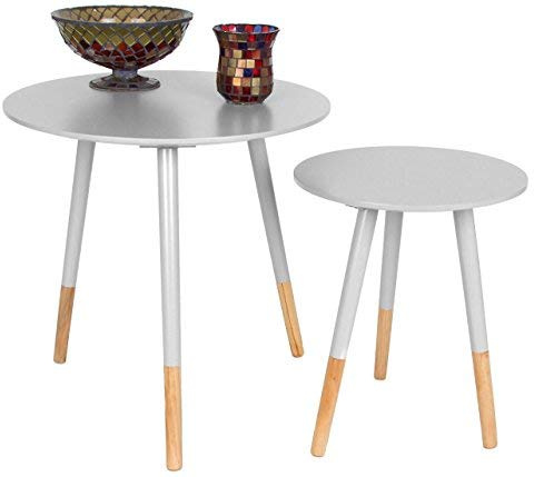 Spetebo Holz Beistelltisch im 2er Set mit Ø 48 cm und 33 cm - weiß/Natur - Couchtisch Designer Sofa Tisch Blumen Hocker