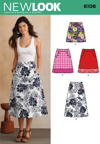 Simplicity New Look Schnittmuster 6106: Damenröcke, Größe A (38-40-42-44-46-48-50), Papier, Mehrfarbig