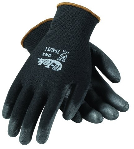 G-Tek 33-B125/XL ONX Seamless Knit Nylon Gloves with Polyurethane Coated Palm and Fingers, Black, X-Large, 1-Dozen