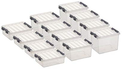 Aufbewahrungsbox - Set 12-teilig, je 4 Stück 1 - 2 - und 3 Liter Boxen, 1 Liter: 20 x 15 x 6 cm / 2 Liter: 20 x 15 x 10 cm / 3 Liter: 20 x 15 x 14 cm