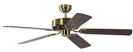 Deckenventilator ohne Beleuchtung Potkuri, Gehäuse Messing Antik, Wendeflügel Mahagoni oder Mahagoni mit Rattaneinlage, 132 cm, für Räume bis zu 25m²