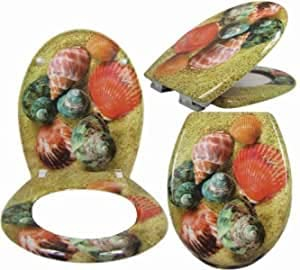 Hayrets Toilettendeckel Duroplast mit Absenkautomatik, WC-Sitz mit Muscheln Motiv und leichter Reinigung, Klodeckel passend für handelsüblichen WC-Becken, Belastung der Klobrille 150kg