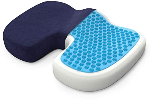 bonmedico Sitzkissen orthopädisch - Memory Foam Gel Steißbeinkissen - Ergonomisches Sitzkissen für Auto & Bürostuhl, Rollstuhlkissen - Wellness Blau Velours (Standard)