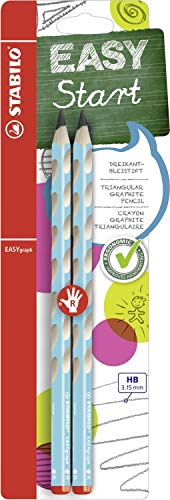 STABILO - Ergonomischer Dreikant-Bleistift für Rechtshänder - EASYgraph in blau - 2er Pack - Härtegrad HB