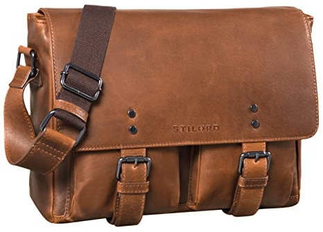 STILORD 'Hunter' Cartella da Lavoro in Pelle Uomo Borsa a Tracolla Vintage per un PC da 13 Pollici Ventiquattrore in Cuoio, Colore:mocca - marrone scuro