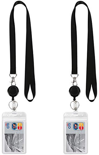 2Pack Black Lanyards,Retractable Badge Reel with Vertical ID Badge Holder