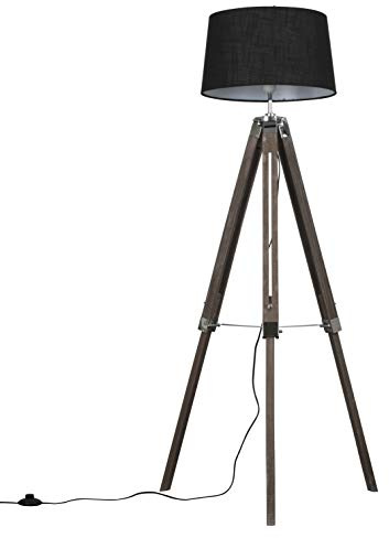 MiniSun | Modern Distressed Wood and Silver Chrome Tripod Floor Lamp with a Black Tapered Shade | Floor Lamps & Torchieres, Home Décor & Improvement Essential | Includes Bulb [3000K Warm White]