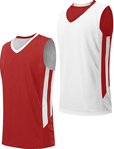 Liberty Imports Youth Boys Reversible Mesh Performance Athletic Basketball Jerseys Blank Team Uniforms for Sports Scrimmage (1 Piece) (Red/Wht, Youth Large)