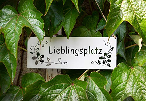 B2S BACK2SEASON Metall Tafel Lieblingsplatz weiß aufhängen Schild Blüten Schriftzug Schild Muttertag Gartendekoration Wandschild Türschild Edelrostdeko antik Nostalgie L25 cm