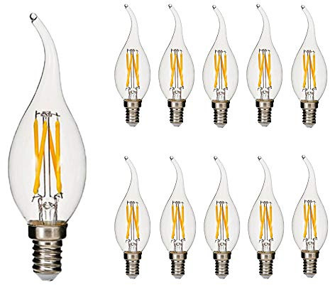 BANGSHUO 10er E14 Vintage Kandelaber LED-Lampen 4W C35 400 Lumen Warmweiß 2700K LED Kronleuchter Glühbirnen C35 Filament Kerzenlampe Flammenspitze Nein Dimmbar