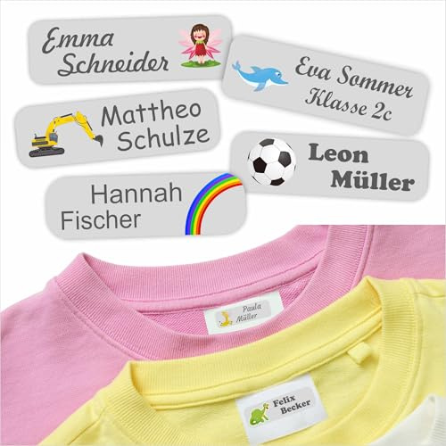 Indigos UG Namensschilder für Kleidung & Gegenstände grau - 35x10mm - 60 Sticker - Namensaufkleber Kinder Schule - Kindergarten, KITA - für Wäscheetiketten selbstklebend