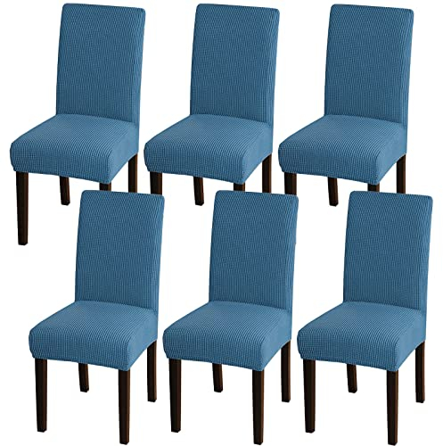 CLGTY Stretch Stuhlhussen, Stretch Jacquard Stoff Abnehmbar Stuhlbezug Sitzbezüge, Stuhlhussen Für Esszimmer, Hotel, Zeremonie-Blau-6er Set
