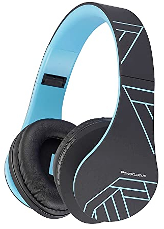 PowerLocus Bluetooth Headphones Over Ear, Wireless Headphones with Microphone, Foldable Headphone, Soft Memory Foam Earmuffs & Lightweight, Micro SD/TF, FM Radio for iPhone/Android/Tablet/PC/TV (Blue)