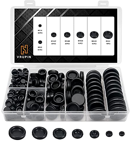 Vrupin 188 Pieces Closed Rubber Grommet Firewall Solid Closed Hole Plug Assortment Kit for Wire Electrical Appliance Plumbing