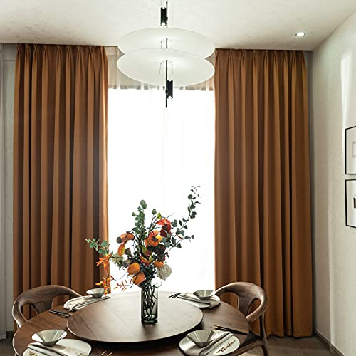 Siunwdiy 2 Stücke Braun-Gelb vorhänge Blickdicht Verdunklungsvorhang mit Kräuselband Energiespar & Wärmeisolierend einfarbig Gardinen Schal für Schlafzimmer Kinderzimmer Wohnzimmer, 137X260CM