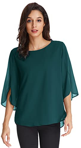 GRACE KARIN Femme Casual Blouse Haut Décontracté à Manches Trois-Quarts Col Rond Fluide Top Mode