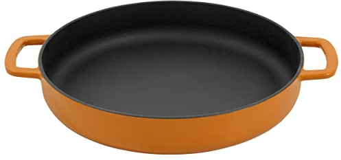 COMBEKK Gusseisenpfanne, Dutch Oven, Frei von BPA und PFAS, 100% Recycelt, 24cm, 2 seitengriffen Für alle Herdarten, Orange