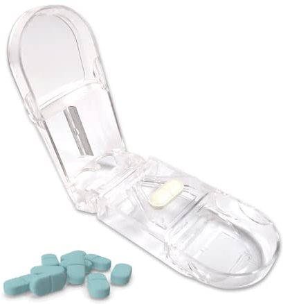 Taglia Pillole con Lama in Acciaio Sistema di Sicurezza, Spazio Portapillole Integrato, Separatore di Pillole con Lama per Compresse Tagliate a Metà/un Quarto/un Ottavo