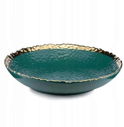 HowHomely Tiefe Teller “Kati” - Hochwertige Keramik Geschirr - Servierplatten - Servierteller - Servierplatte für stilvolles Servieren von Gemüse, Obst, Fleisch und mehr Grün-Gold 26 cm
