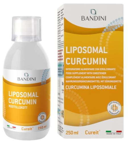 Bandini® Liposomal Curcumin Cureit® 250ml | Vegansk Extrakt från Gurkmeja | 200 mg Liposomalt Kurkumin per dagsdos (25 portioner) | Hög biotillgänglighet och hög styrka | Antiinflammatoriskt