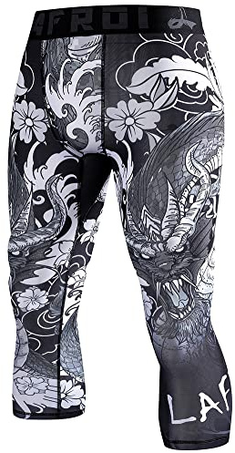 LAFROI Men's Compression Fit 3/4 Tights Leggings with Pcoket/Non-Pocket-YSK10 Dragon Size MD