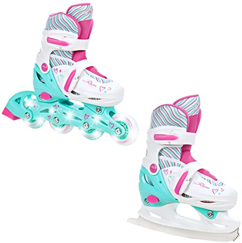 RAVEN 2in1 Schlittschuhe Inline Skates Inliner für Kinder Mädchen verstellbar (Loret Mint/Pink, 30-33 (18,5cm-20,5cm))