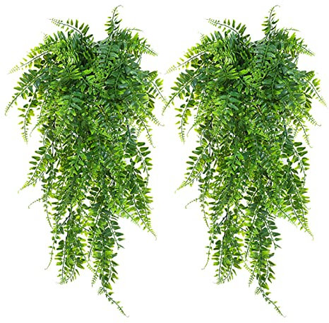 2 Piezas De Helechos Plantas Artificiales Grandes Plantas Colgantes Artificiales Al Aire Libre, Helechos De Imitación Para Macetas Al Aire Libre Grandes, Plantas Colgantes Decoración Artificial Jardín
