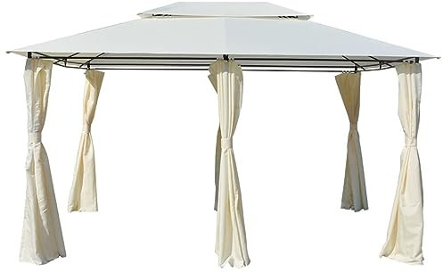 Gartenpavillon, LAPOOH Faltpavillon, Pergola, Partyzelt, Standmarkise, Sonnenzelt, Garten Pavillion, Grillpavillon, mit Gardinen 4x3 m Weiß