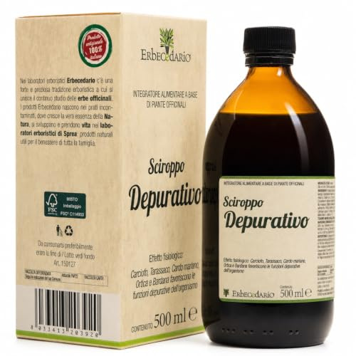 Sciroppo depurativo fegato 500ml con tarassaco carciofo e cardo mariano | Detox fegato e intestino 1160mg di attivi depurativi per dose, elimina le tossine in eccesso - Made in Italy