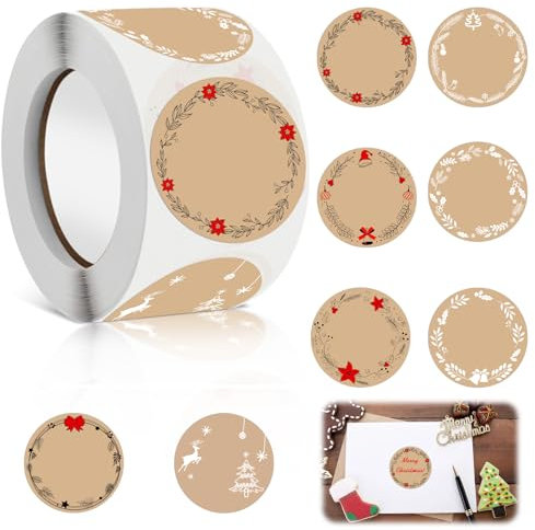Aufkleber Weihnachten,500Pcs 4cm Kraftpapier Aufkleber Etiketten Weihnachtsaufkleber Rund Geschenksticker Selbstklebend Etiketten zum beschriften,Für Party Geschenkverpackungen Umschlag (A)