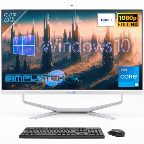 SIMPLETEK - All-in-One-Desktop-PC mit 24 Zoll Full HD Touchscreen | Core i5-8GB RAM und 240GB SSD | Windows 10 Pro und integrierte Webcam