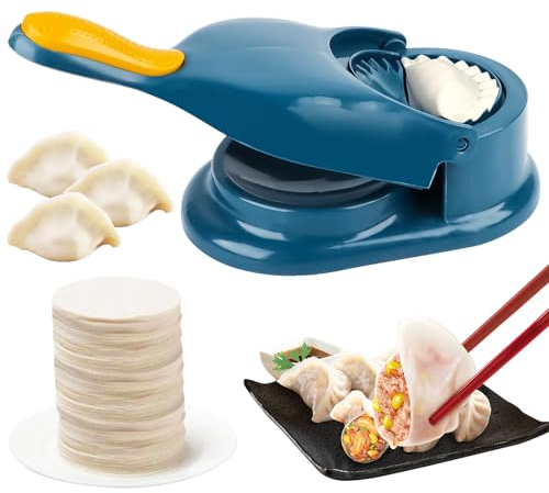 Teigtaschen Maker, Dumpling Maker 2-in-1-Knödelformdruck Teigtaschen Former,Teigtaschenformen Ravioli Maker Manuelle Teigpresse, Hautverpackungen,Knödel Skin Maker Knödel Formen，Blau