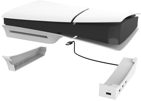 TECKEEN Horizontaler Ständer mit 4 USB-Hub-Erweiterungen, Ladeanschluss, Konsole, Laydown-Halter für PS5 Slim Konsole