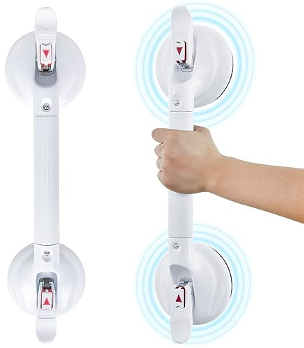 HEINSY 53,3 cm großer Duschgriff mit Saugnapf, robuster tragbarer Duschgriff für Senioren, starker Halt, Saugnapf-Griff, Schnellentriegelung, ideal für Duschen, maximale Kapazität 136 kg (weiß)