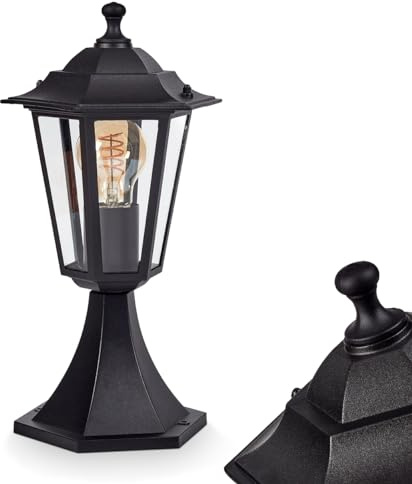Außenwegeleuchte Loria, Sockelleuchte aus Metall/Glas in Schwarz/Klar, Wegeleuchte in antikem Look, 37 cm, Gartenlampe, Gartenbeleuchtung IP44, 1 x E27, ohne Leuchtmittel
