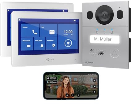 GOLIATH® Videocitofono 2 Fili [2x SCHERMO DA 7 POLLICI] Video citofono con telecamere esterne - Kit Videocitofono con Apriporta - Videocitofoni bifamiliare - Antivandalo e impermeabile - da superficie