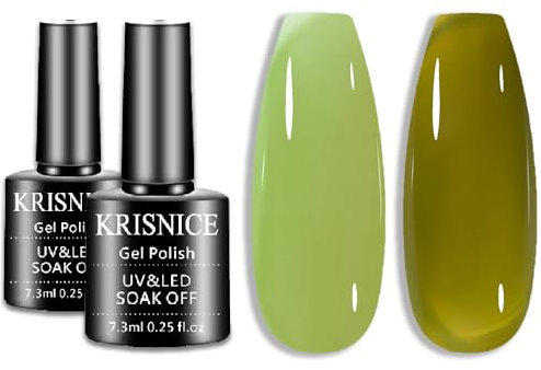 KRISNICE Green Gel Nail Polish Jelly Sheer Nail Polish UV/LED Soak Off Light Green Gel for Autumn and Winter (KCS2-018)