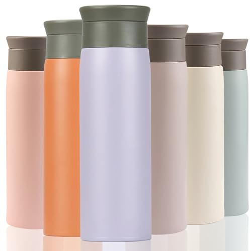 Termo para bebida caliente, taza de café de viaje de 500 ml, taza de café aislada, botella de agua de acero inoxidable con filtro, a prueba de fugas con apertura higiénica para bebidas (morado claro)
